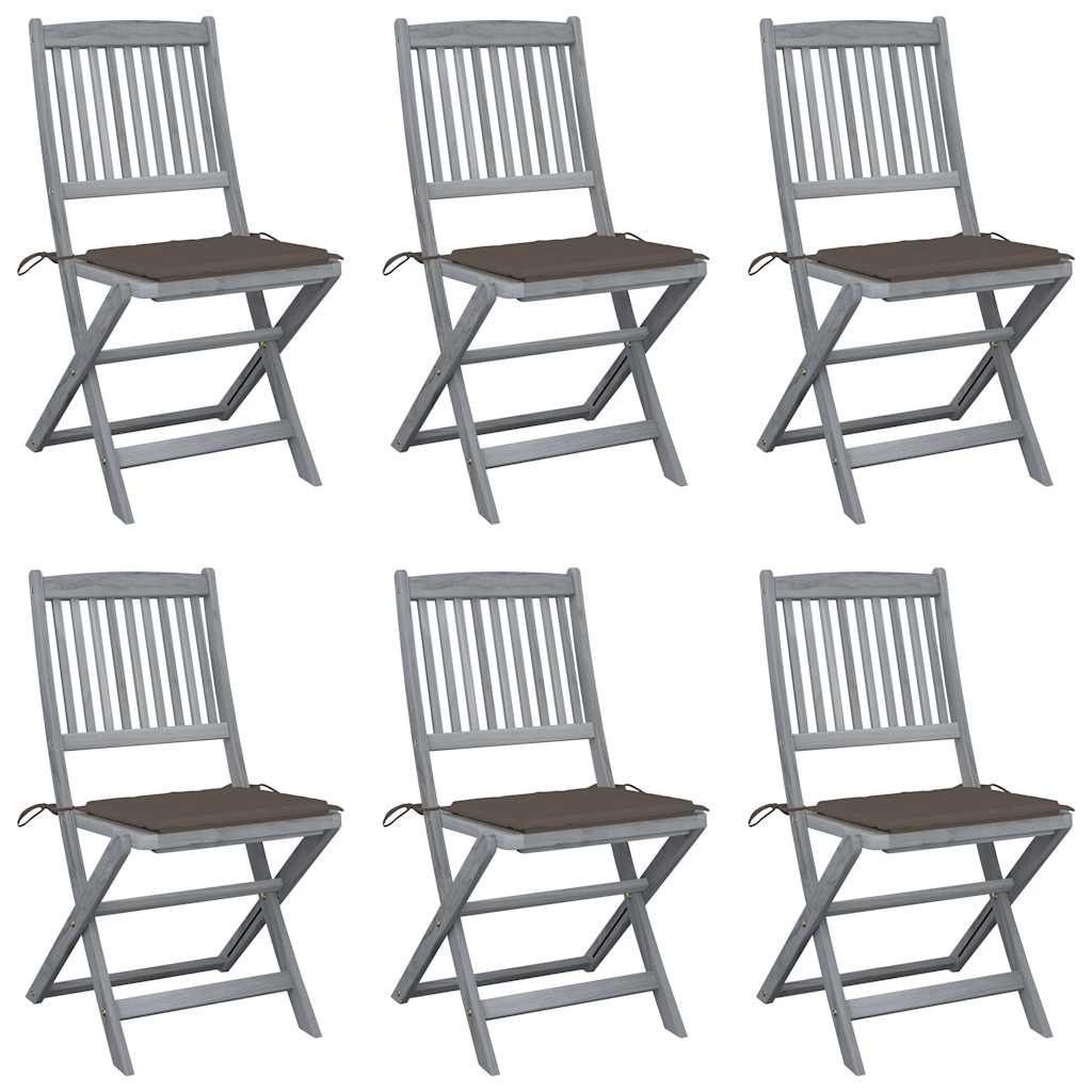 vidaXL Sillas de jardín plegables 6 uds cojines madera maciza acacia 8720286296912