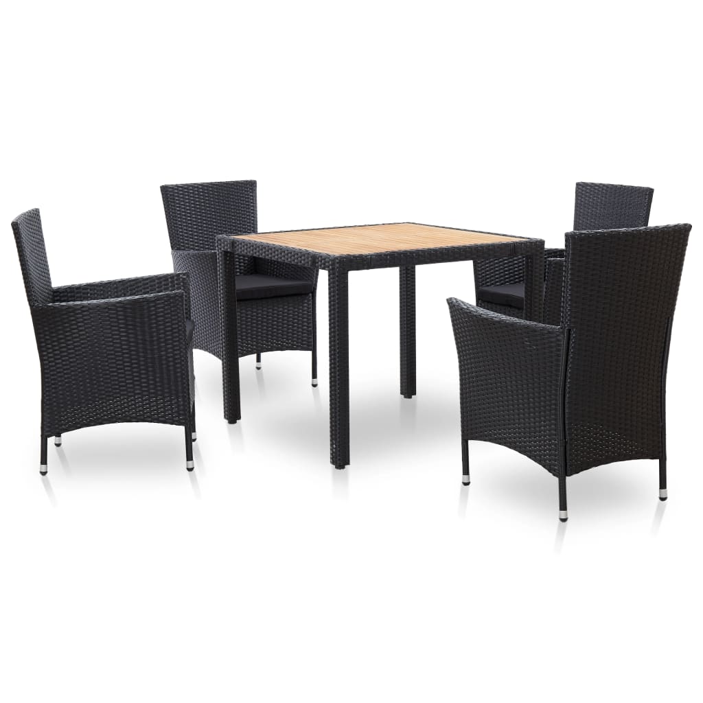 vidaXL Set de comedor de jardín 5 pzas y cojines ratán sintético negro 8719883785295
