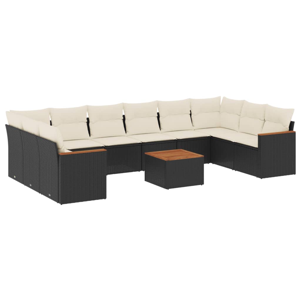 vidaXL Set de sofás de jardín 11 pzas y cojines ratán sintético negro 8721102464256
