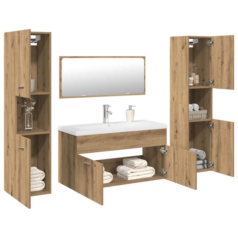 Juego de muebles baño 5 piezas madera ingeniería roble artisan VX-3328920