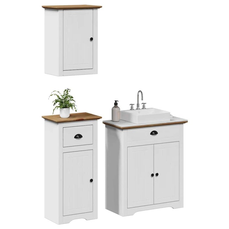 Juego muebles baño BODO 3pzas madera maciza pino blanco marrón VX-3307648