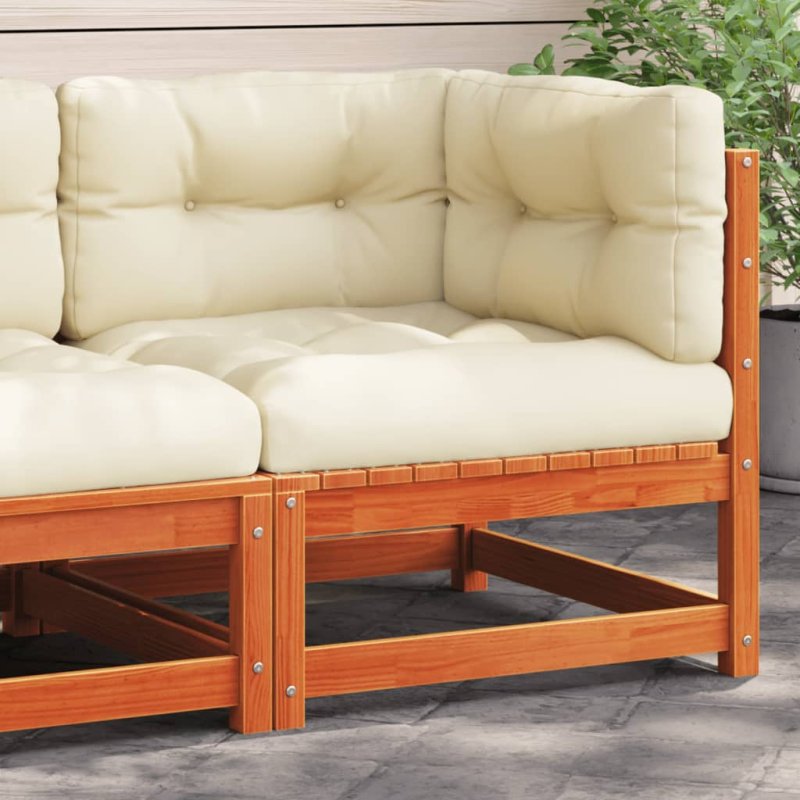 Sofá de esquina de jardín y cojines madera pino marrón cera VX-838066
